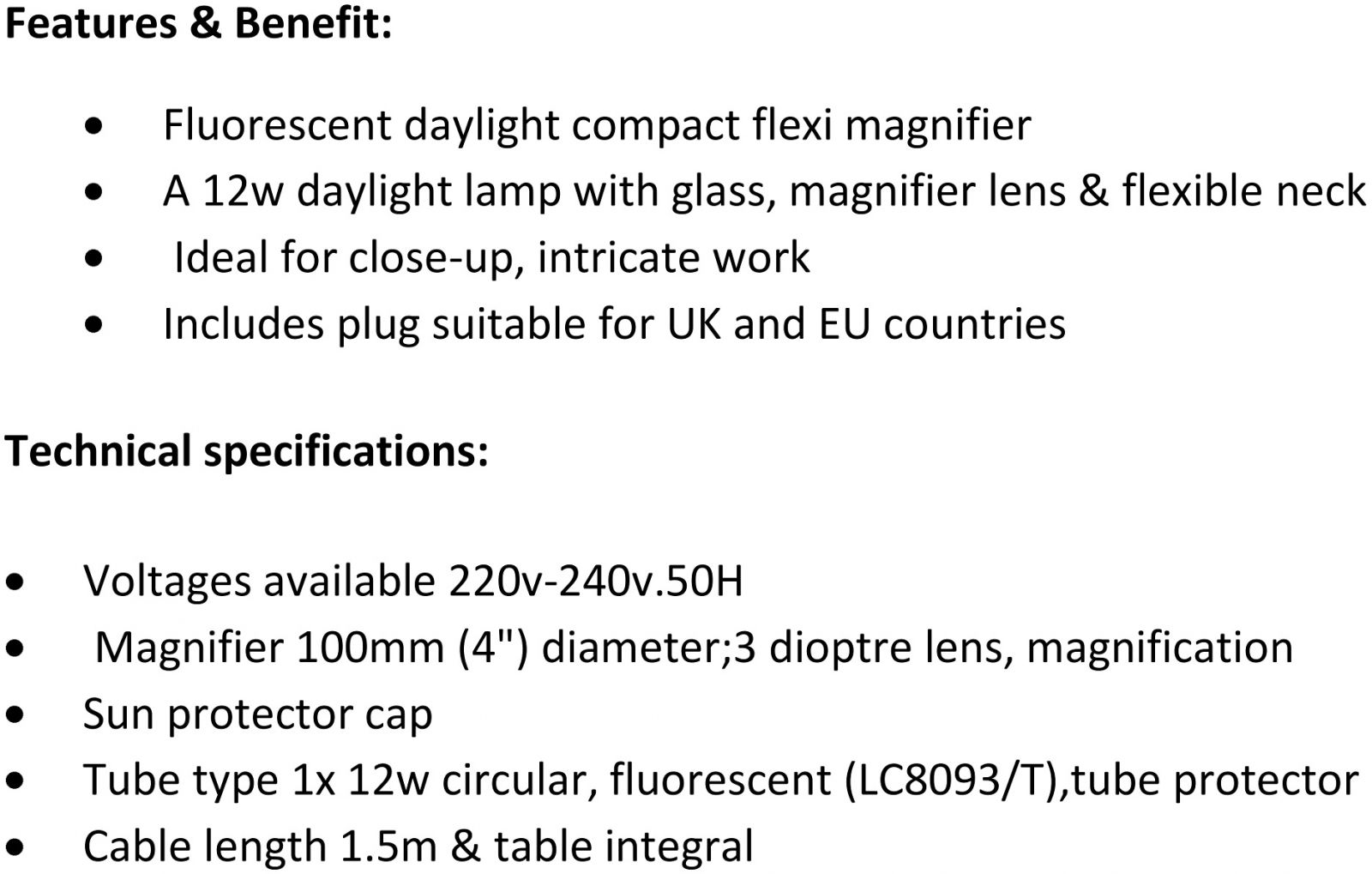 LIGHTCRAFT FLEXIBLE NECK TABLE TOP MAGNIFYING LAMP LC8082 נורות